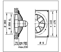 Helios HQD 355/4/2 Duvar Tipi Aksiyel Fan